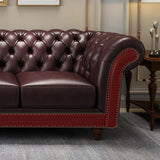 Mid-Century Modern Brown Cow Leather Flared Arm Sofa Image - 13