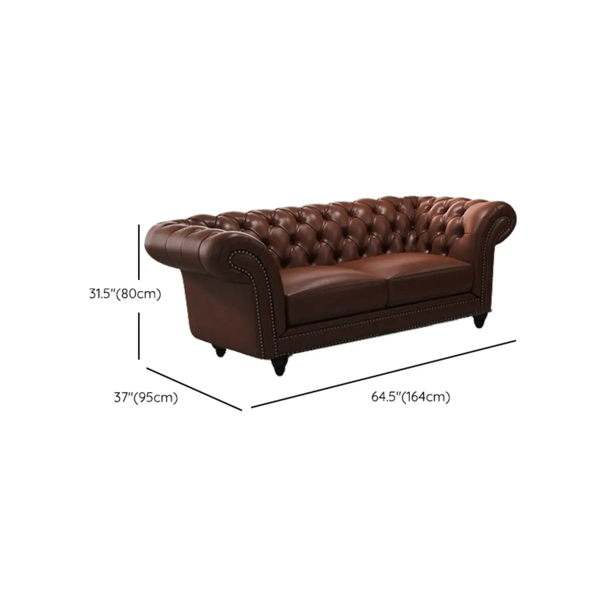 Mid-Century Modern Brown Cow Leather Flared Arm Sofa 