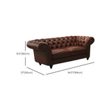 Mid-Century Modern Brown Cow Leather Flared Arm Sofa #size