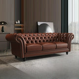 Mid-Century Modern Brown Cow Leather Flared Arm Sofa Image - 2