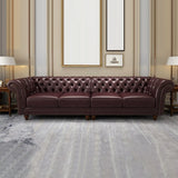 Mid-Century Modern Brown Cow Leather Flared Arm Sofa Image - 3