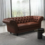 Mid-Century Modern Brown Cow Leather Flared Arm Sofa Image - 5