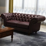 Mid-Century Modern Brown Cow Leather Flared Arm Sofa Image - 7