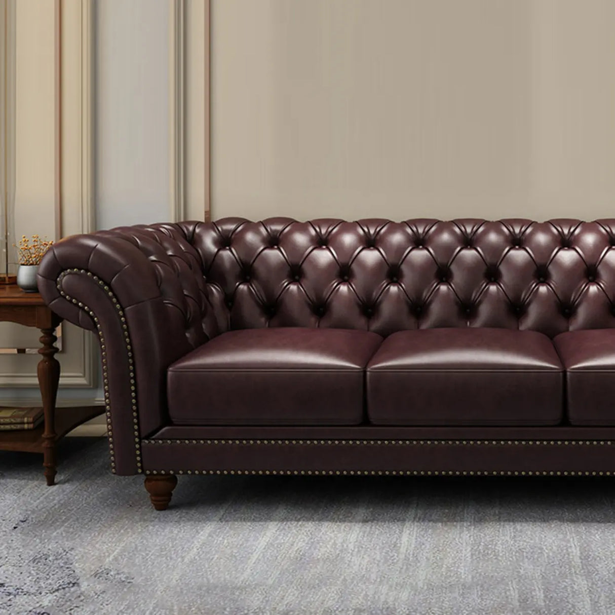 Mid-Century Modern Brown Cow Leather Flared Arm Sofa Image - 9