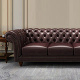 Mid-Century Modern Brown Cow Leather Flared Arm Sofa Image - 9