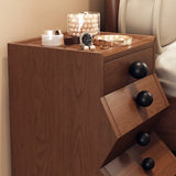 Mid-Century Modern Brown Wood Narrow Nightstand with Drawers Image - 10
