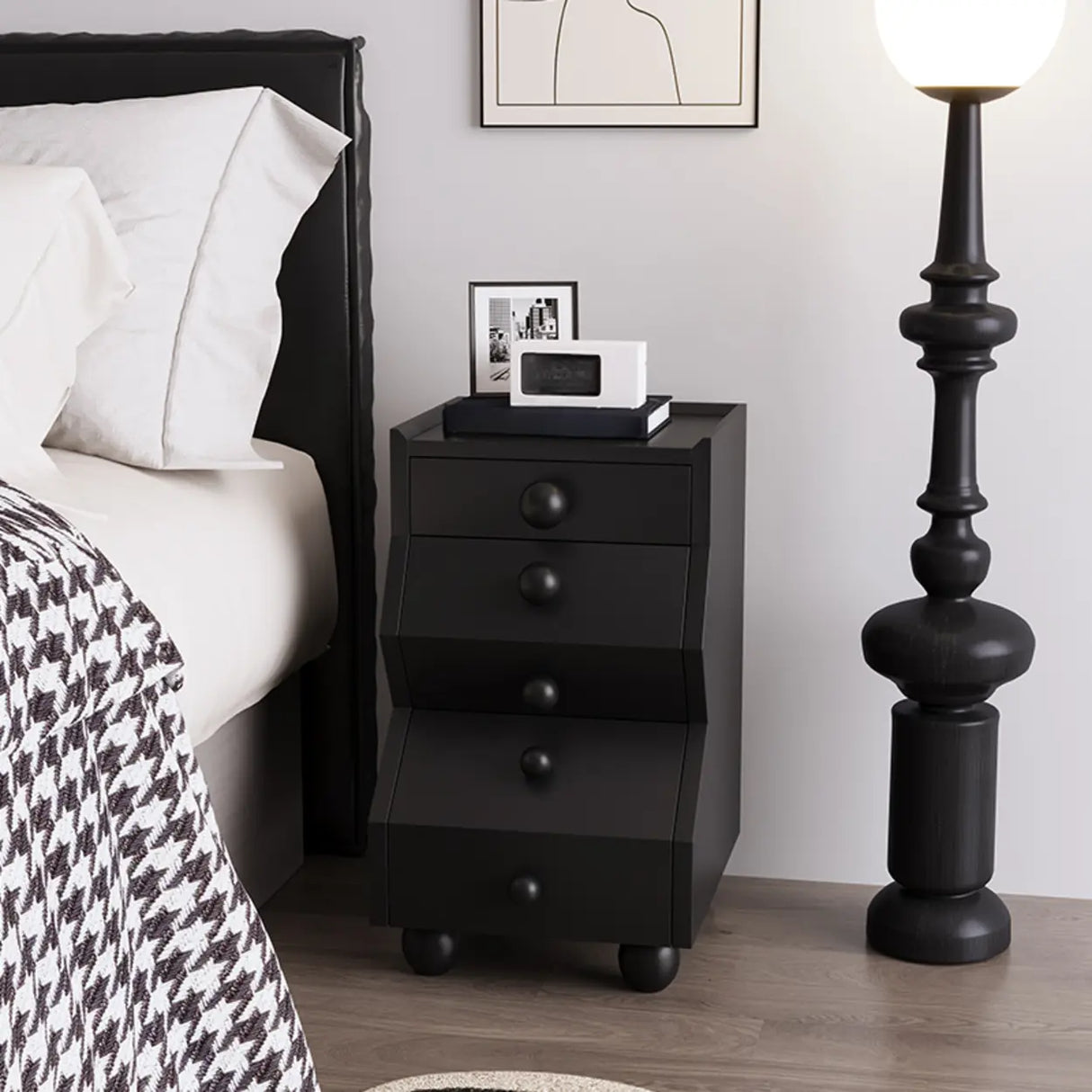 Mid-Century Modern Brown Wood Narrow Nightstand with Drawers Image - 13
