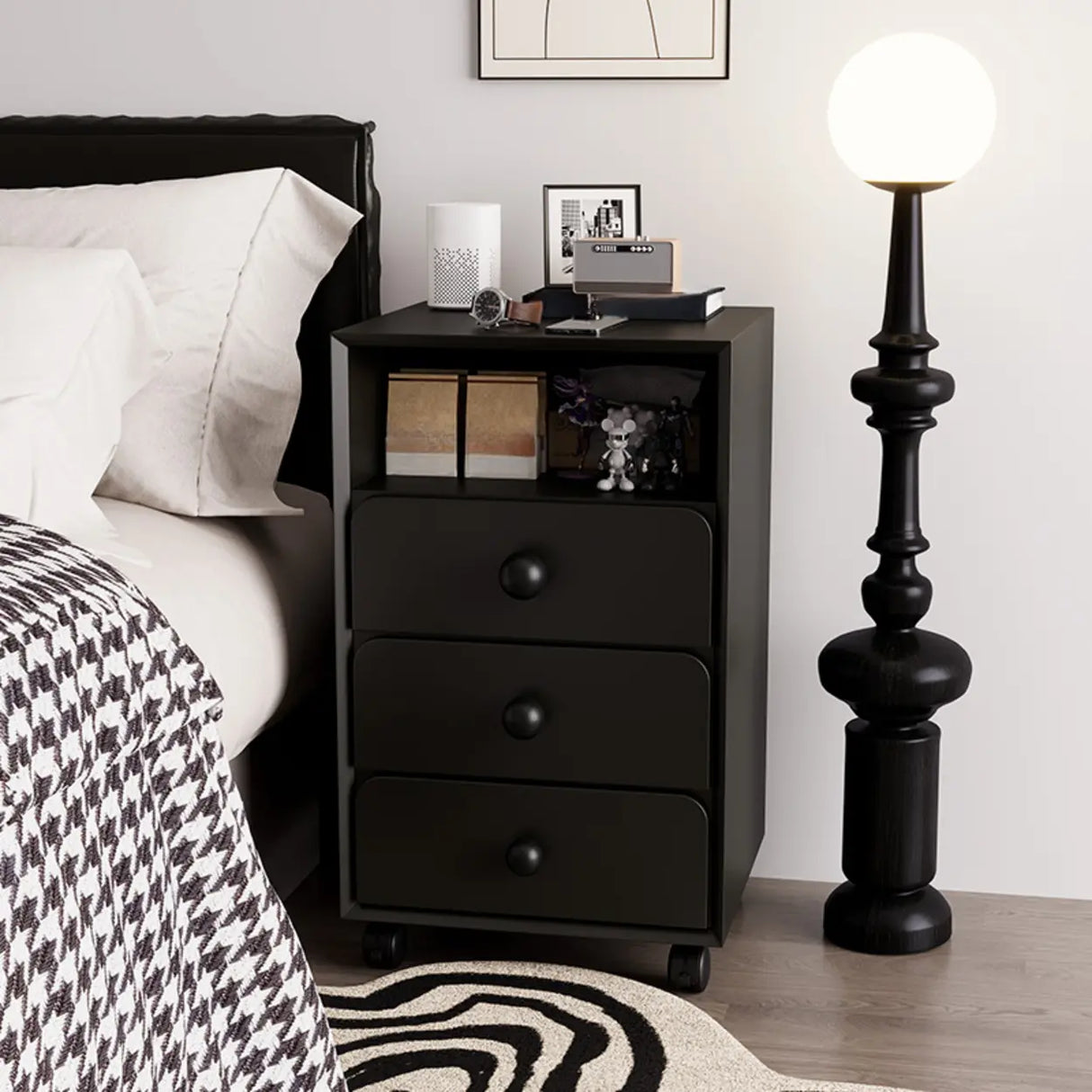 Mid-Century Modern Brown Wood Narrow Nightstand with Drawers Image - 14