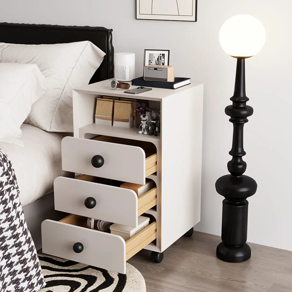 Mid-Century Modern Brown Wood Narrow Nightstand with Drawers Image - 16