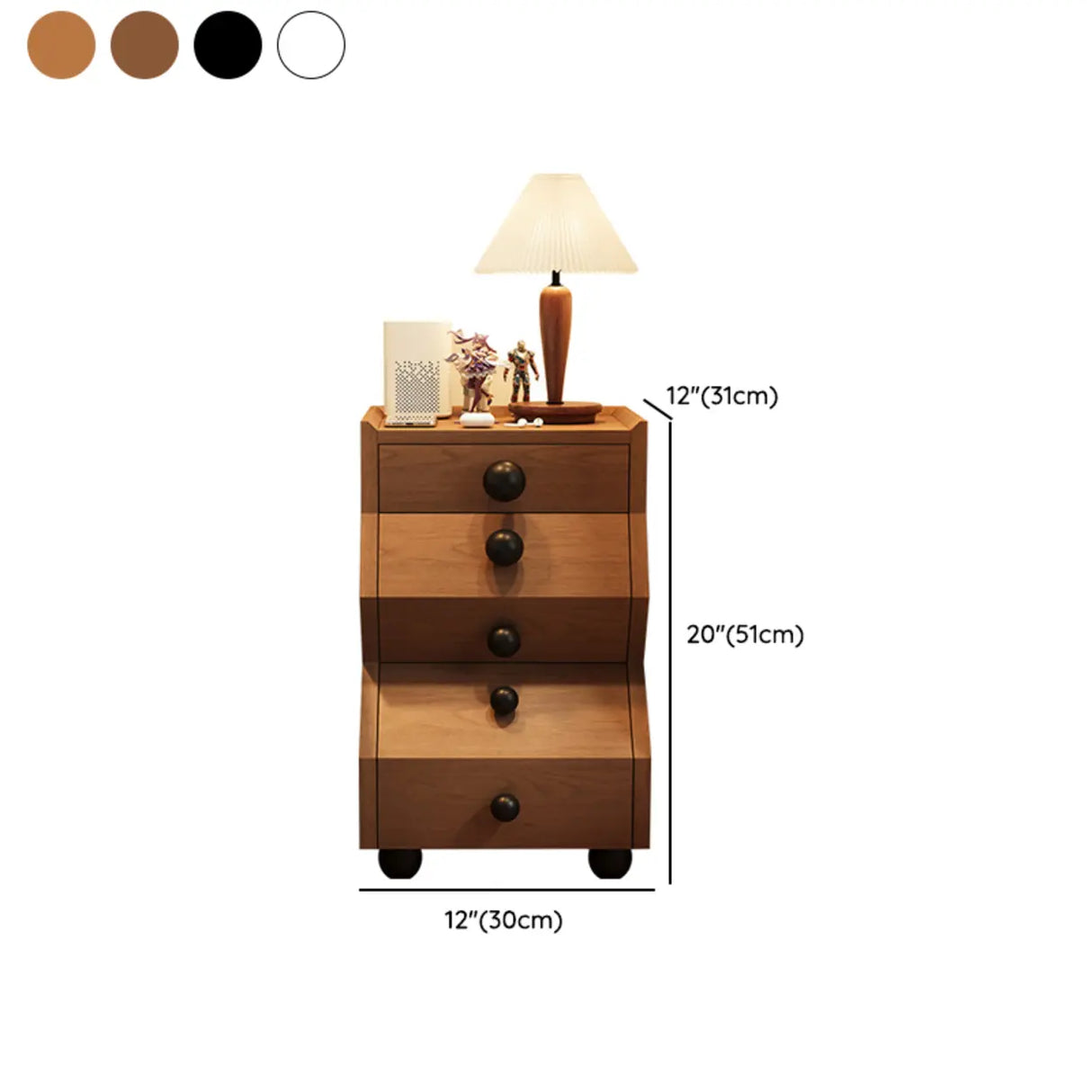 Mid-Century Modern Brown Wood Narrow Nightstand with Drawers 