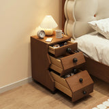 Mid-Century Modern Brown Wood Narrow Nightstand with Drawers Image - 2