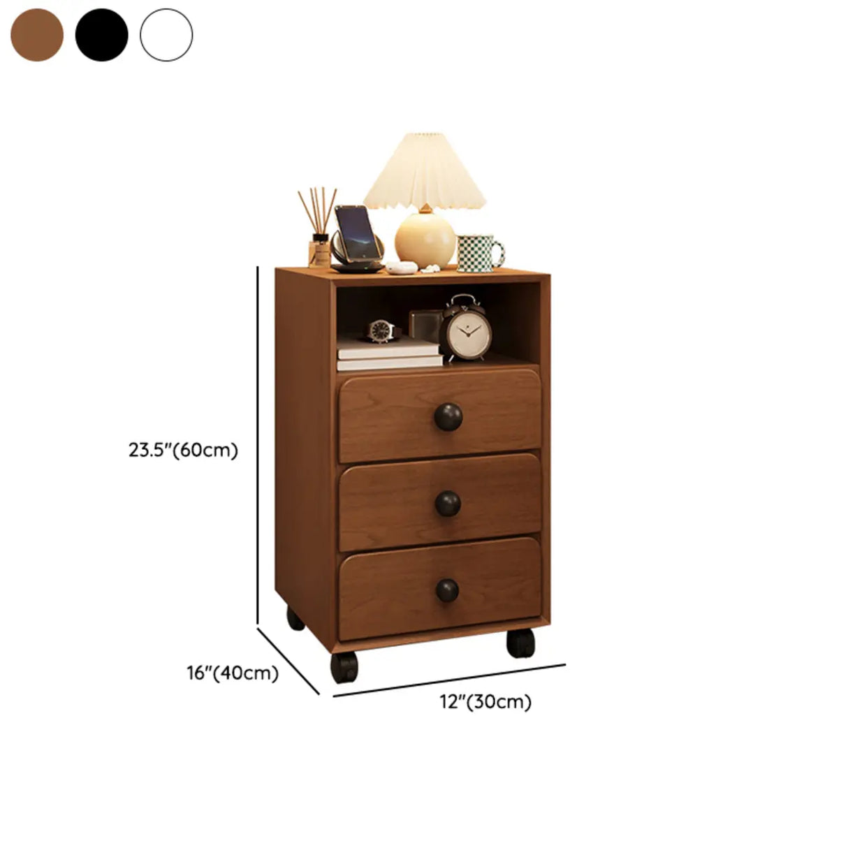 Mid-Century Modern Brown Wood Narrow Nightstand with Drawers Image - 21