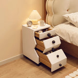 Mid-Century Modern Brown Wood Narrow Nightstand with Drawers Image - 4