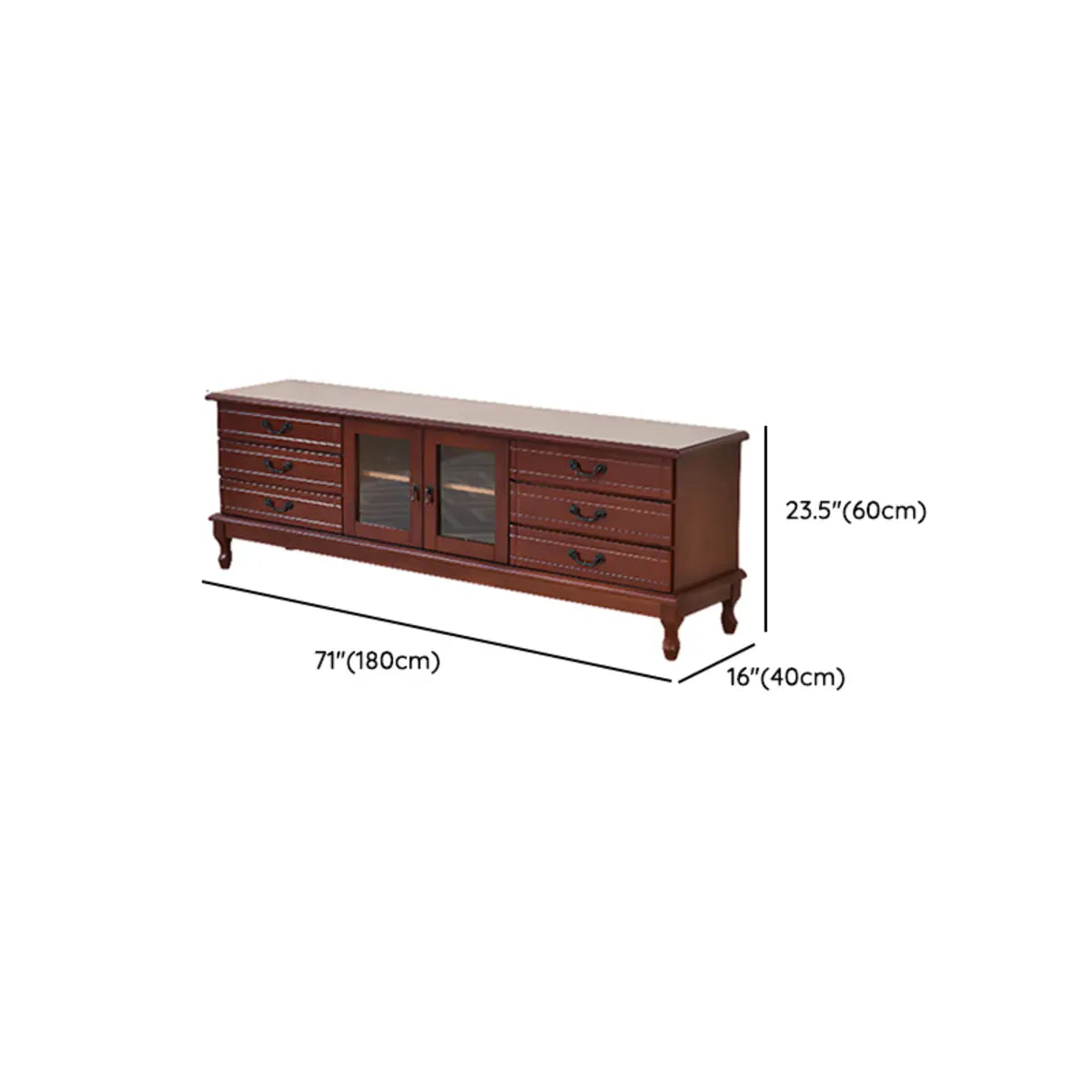 Mid-Century Modern Brown Wood TV Stand with Drawers Image - 9