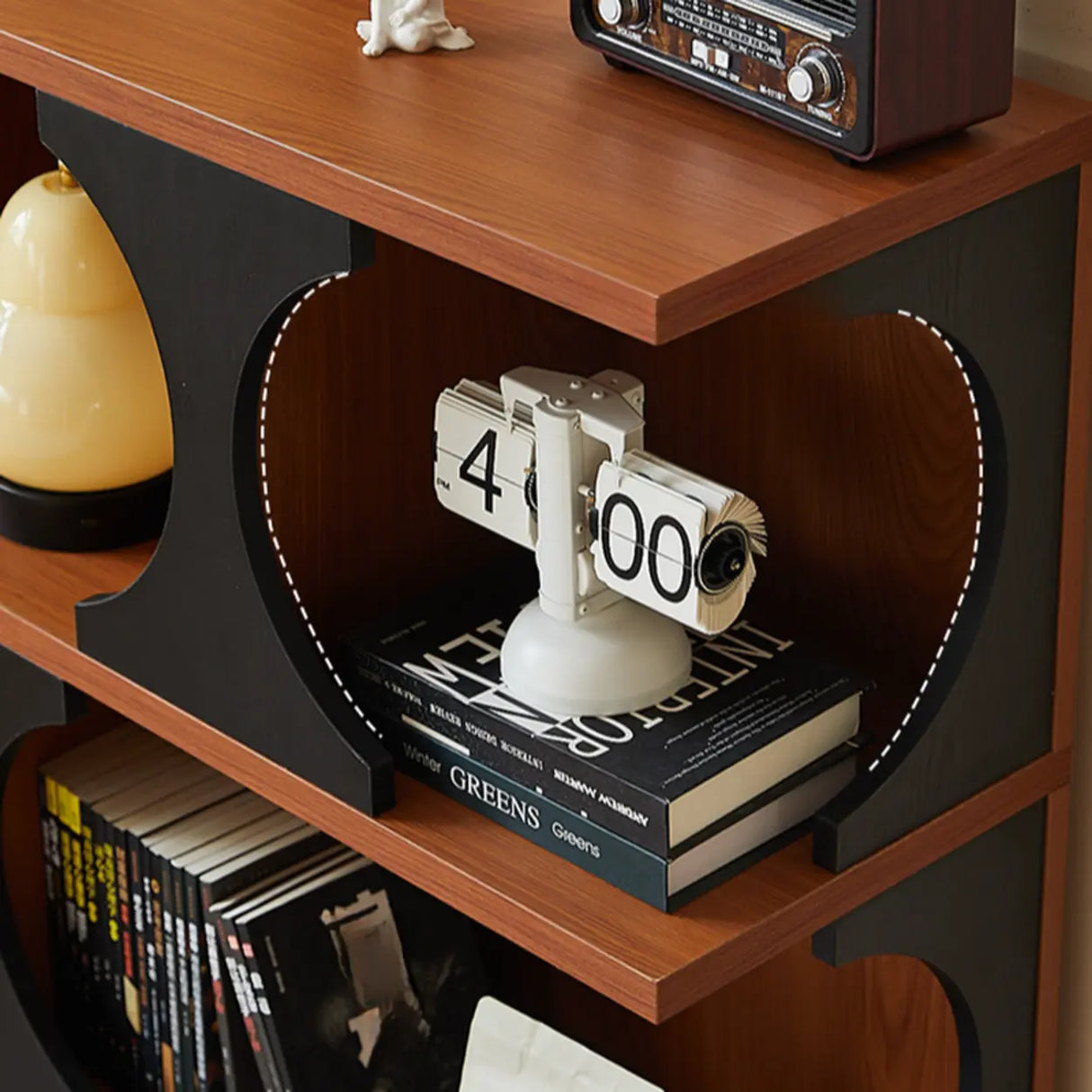 Mid-Century Modern Closed Back Wood Brown Vertical Bookshelf Image - 12