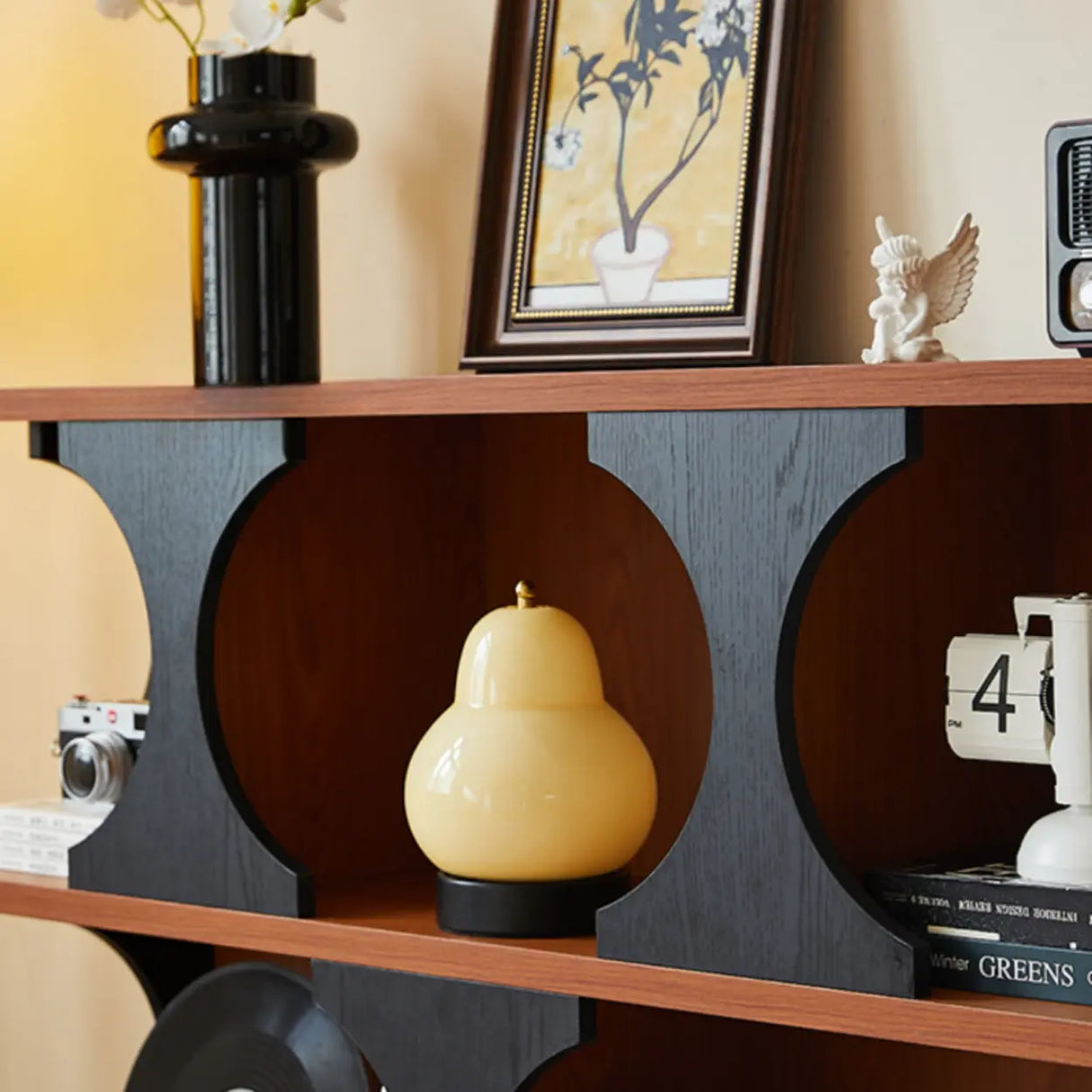 Mid-Century Modern Closed Back Wood Brown Vertical Bookshelf Image - 14