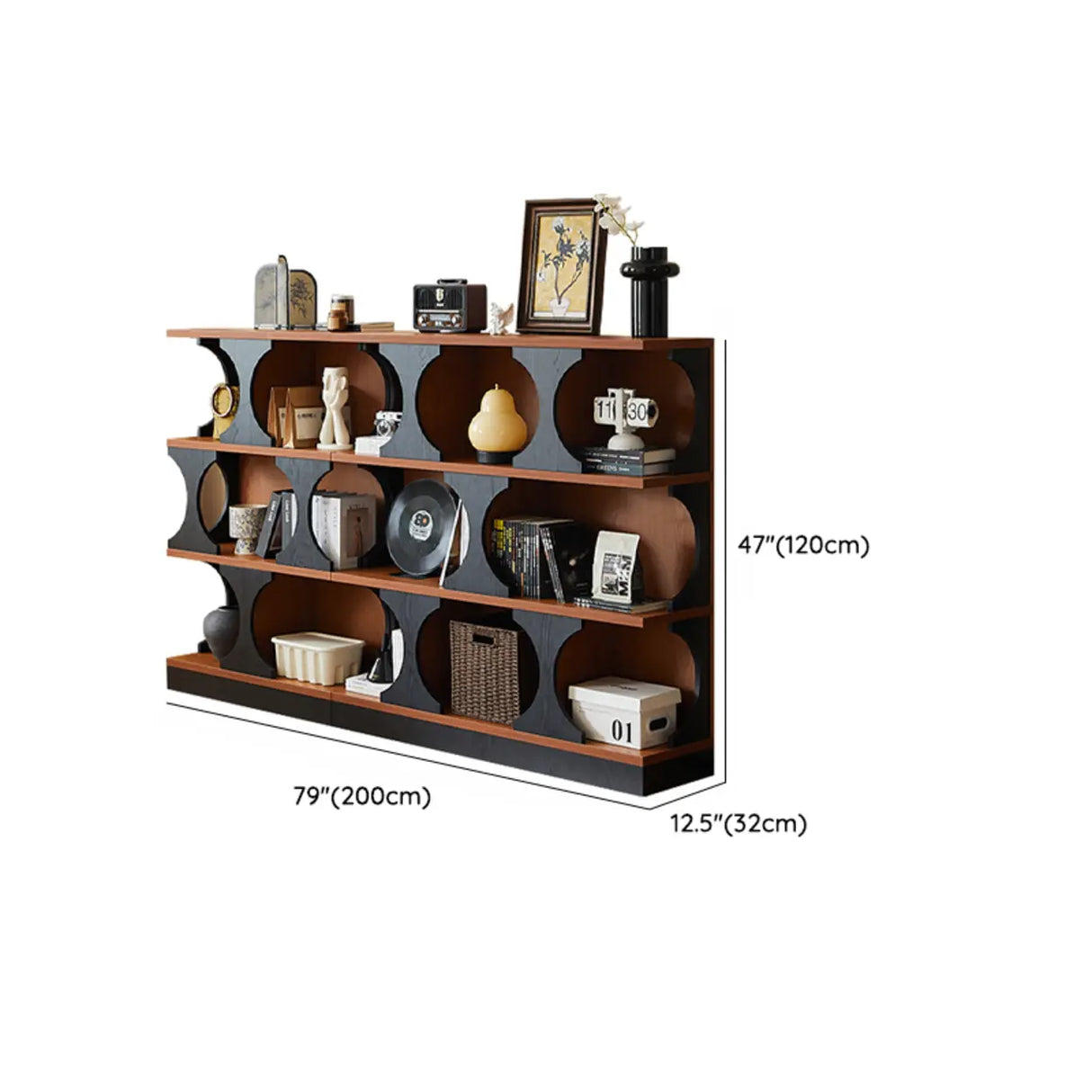 Mid-Century Modern Closed Back Wood Brown Vertical Bookshelf 