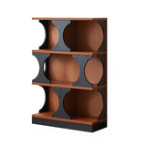 Mid-Century Modern Closed Back Wood Brown Vertical Bookshelf Image - 2