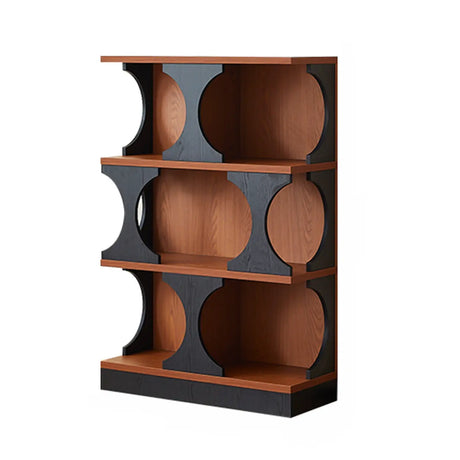 Mid-Century Modern Closed Back Wood Brown Vertical Bookshelf Image - 2