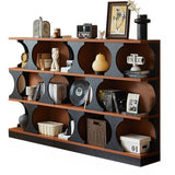 Mid-Century Modern Closed Back Wood Brown Vertical Bookshelf Image - 5