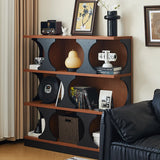 Mid-Century Modern Closed Back Wood Brown Vertical Bookshelf Image - 6