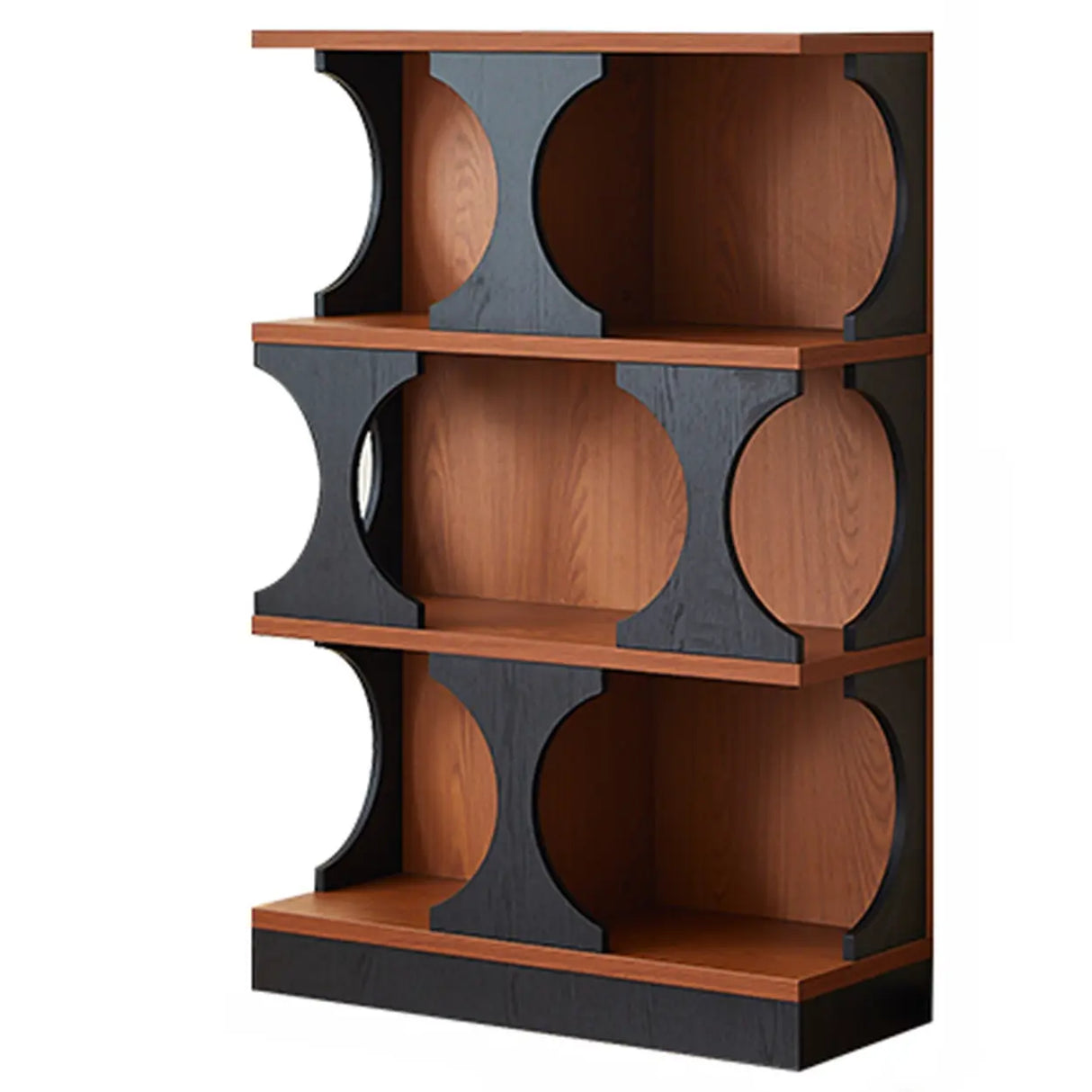 Mid-Century Modern Closed Back Wood Brown Vertical Bookshelf Image - 7