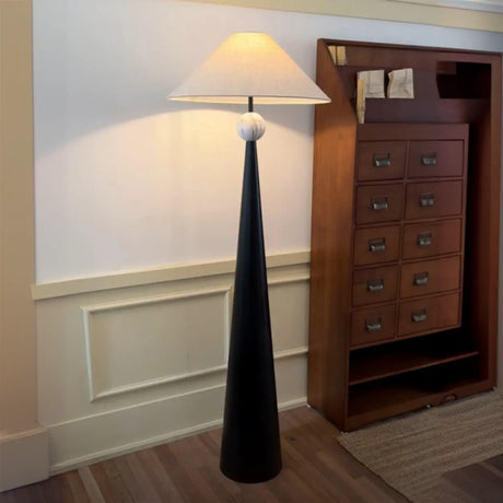 Mid-Century Modern Cone Black Tapered Metal Base Floor Lamp Image - 1