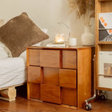Mid-Century Modern Cube Wood Nightstand with 2 Drawers Image - 1