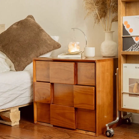 Mid-Century Modern Cube Wood Nightstand with 2 Drawers Image - 1