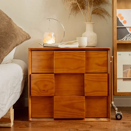 Mid-Century Modern Cube Wood Nightstand with 2 Drawers Image - 2