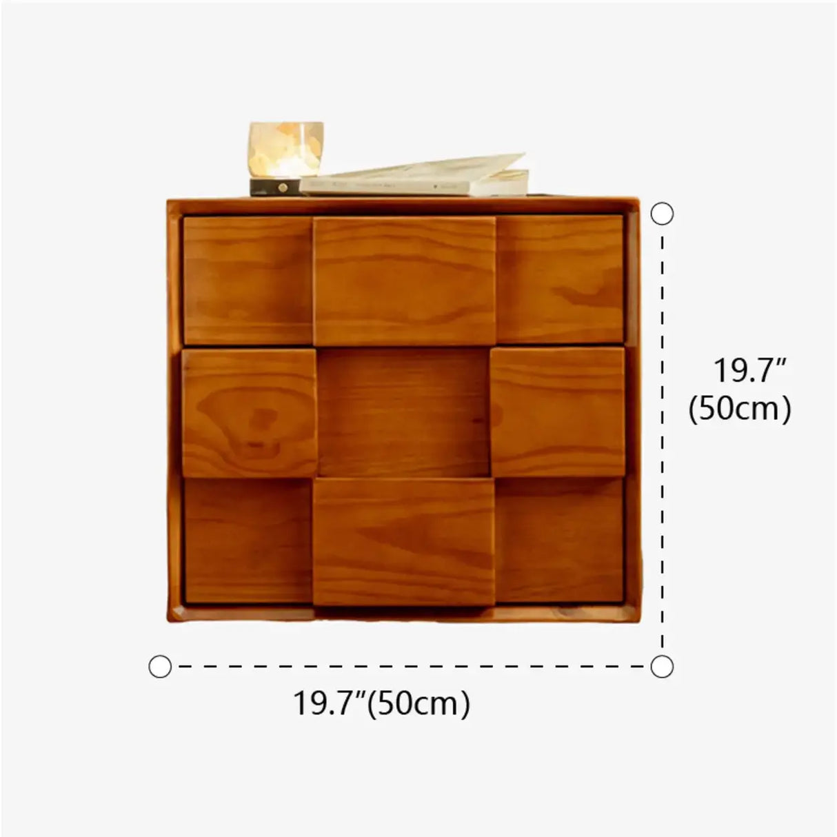 Mid-Century Modern Cube Wood Nightstand with 2 Drawers 