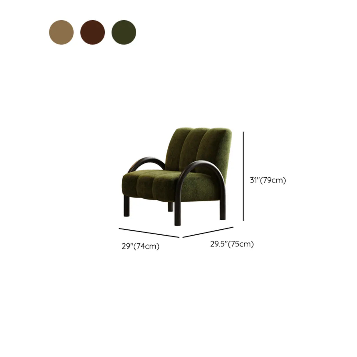 Mid-Century Modern Curved Back Chenille Green Accent Chair 