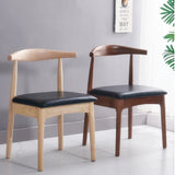 Mid-Century Modern Leather Cushion Wood Curved Back Dining Chair Image - 1