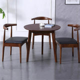 Mid-Century Modern Leather Cushion Wood Curved Back Dining Chair Image - 2