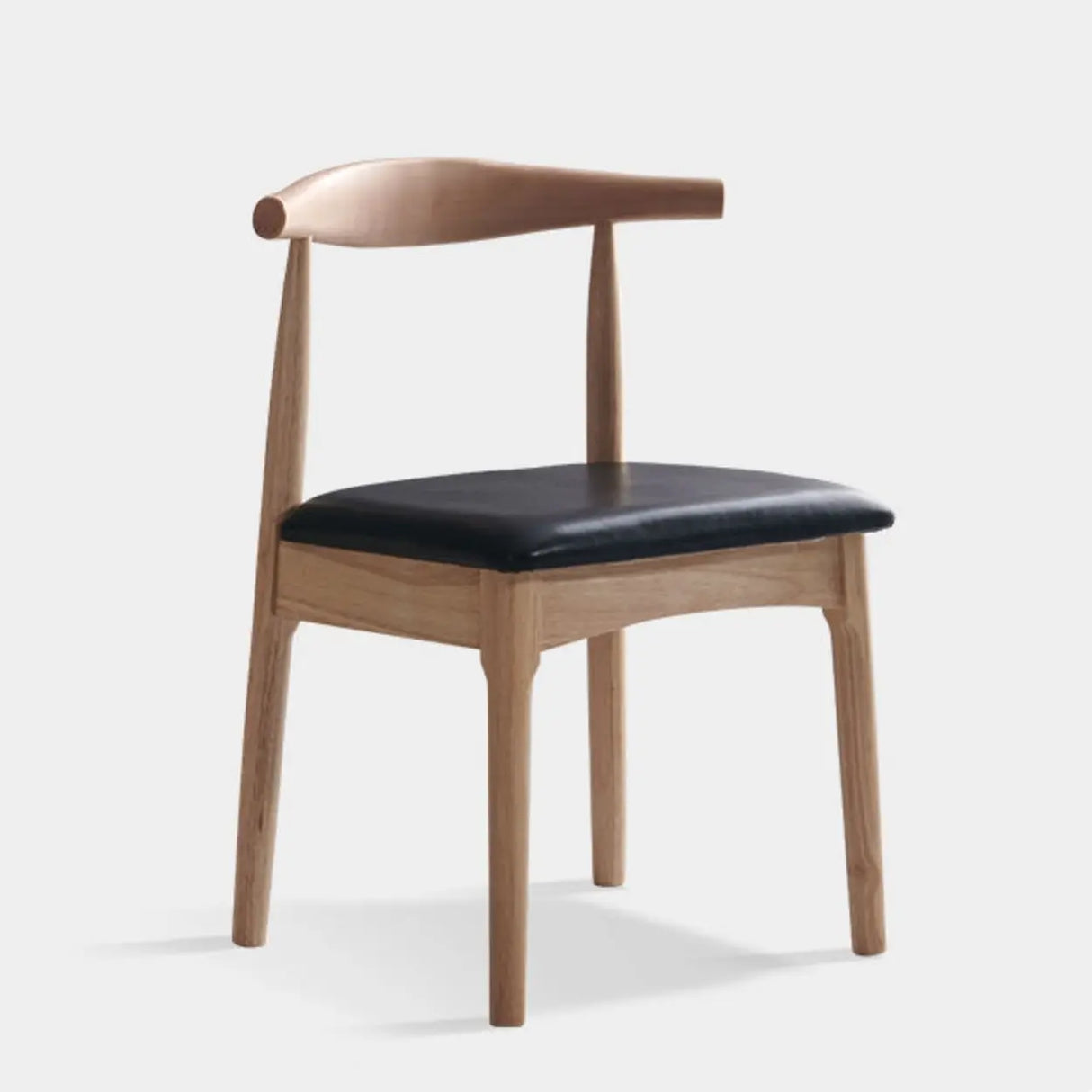 Mid-Century Modern Leather Cushion Wood Curved Back Dining Chair Image - 6