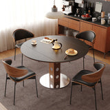 Mid-Century Modern Extendable Round Stone Top Dining Table Image - 1