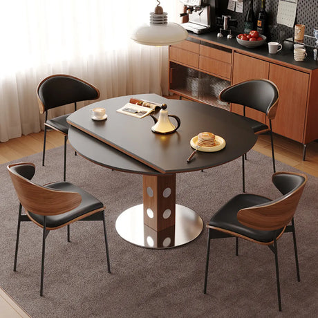 Mid-Century Modern Extendable Round Stone Top Dining Table Image - 2