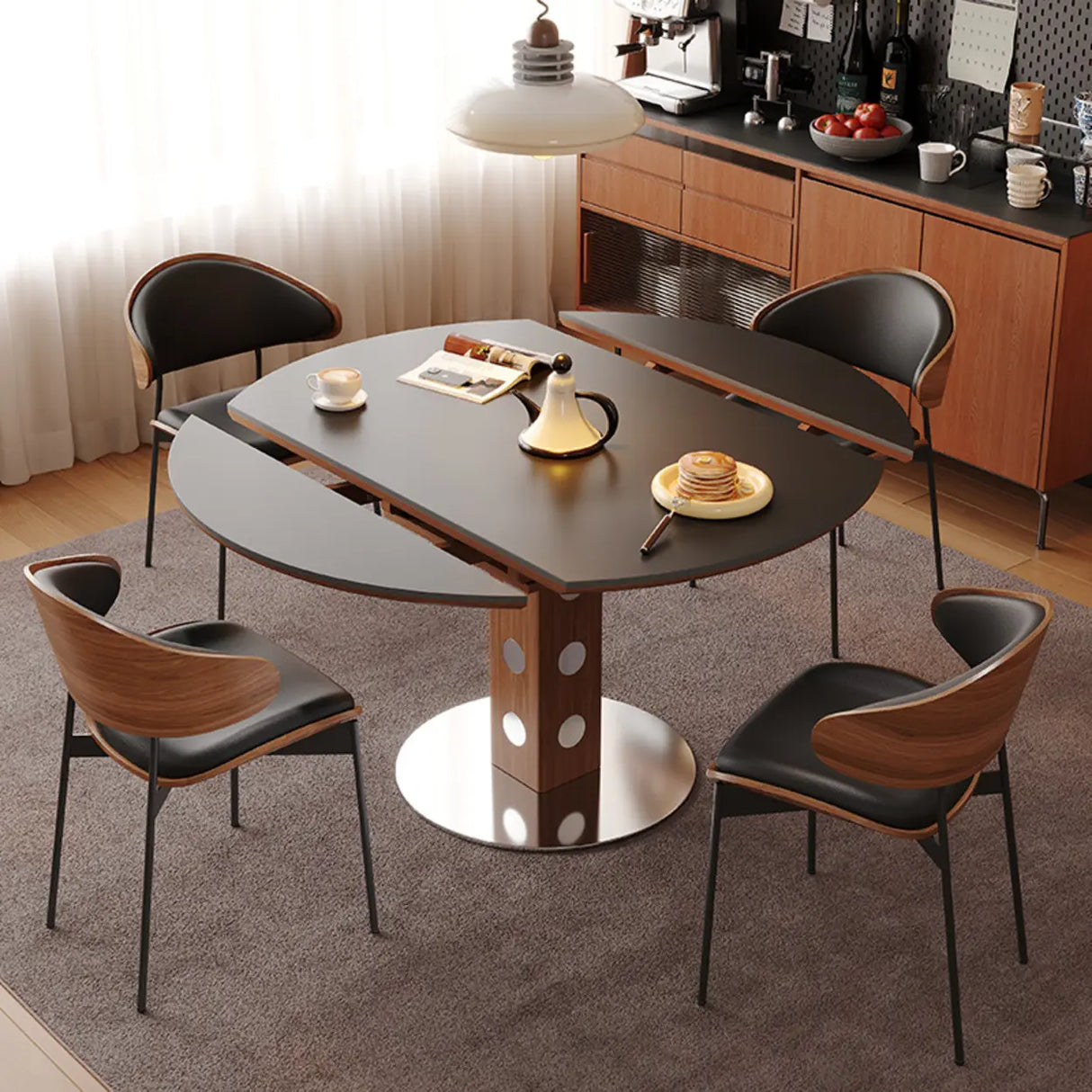 Mid-Century Modern Extendable Round Stone Top Dining Table Image - 3
