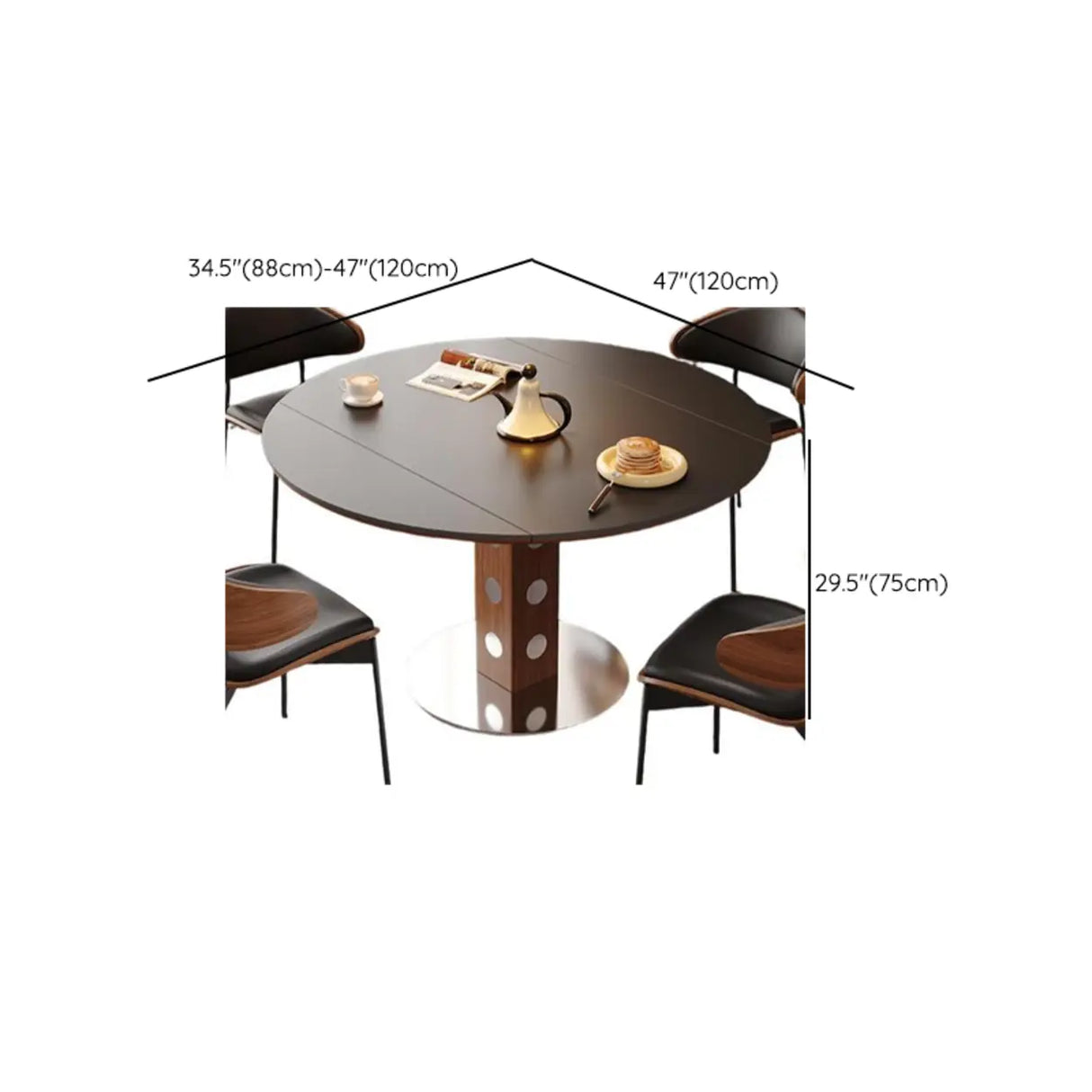 Mid-Century Modern Extendable Round Stone Top Dining Table 