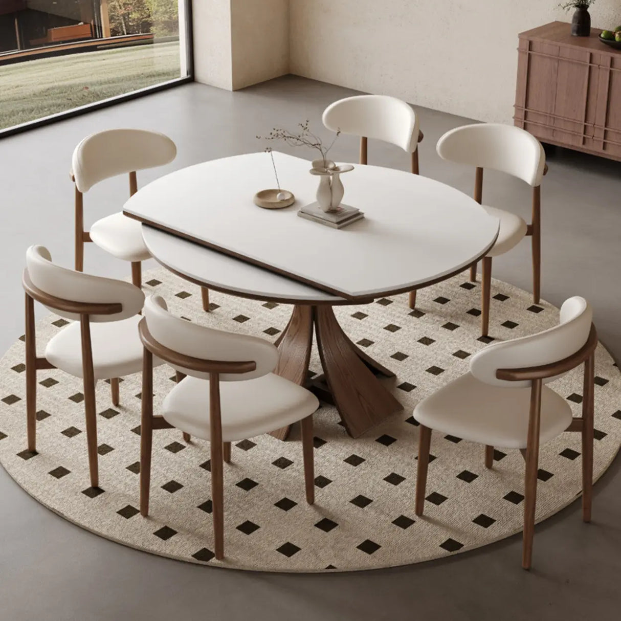 Mid-Century Modern Extendable Round White Stone Dining Table Image - 3