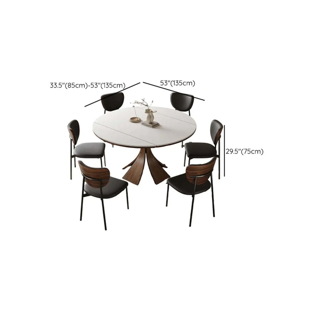 Mid-Century Modern Extendable Round White Stone Dining Table Image - 9