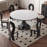 Mid-Century Modern Extendable White Stone Round Dining Table Image - 2