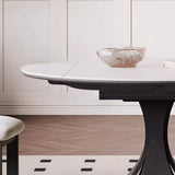 Mid-Century Modern Extendable White Stone Round Dining Table Image - 6