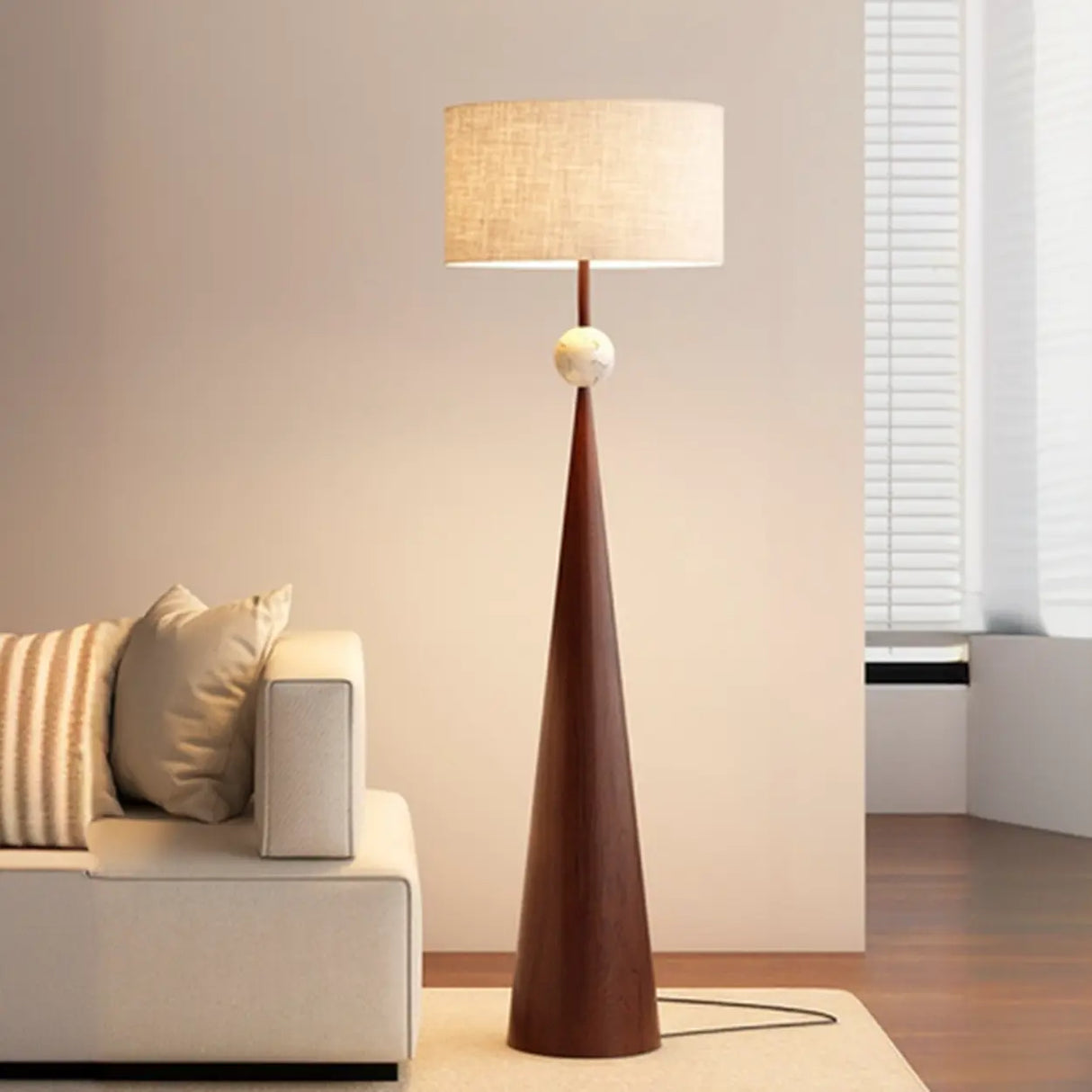 Mid-Century Modern Fabric Shade Tapered Metal Floor Lamp Image - 13