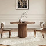 Mid-Century Modern Fluted Pedestal Round Wood Dining Table Image - 1