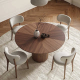 Mid-Century Modern Fluted Pedestal Round Wood Dining Table Image - 4