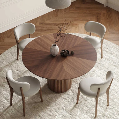 Mid-Century Modern Fluted Pedestal Round Wood Dining Table Image - 4