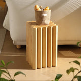 Mid-Century Modern Geometric Solid Rubber Wood Side Table Image - 3