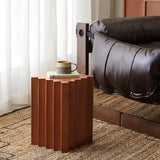 Mid-Century Modern Geometric Solid Rubber Wood Side Table Image - 4