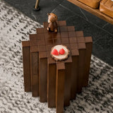 Mid-Century Modern Geometric Solid Rubber Wood Side Table Image - 6
